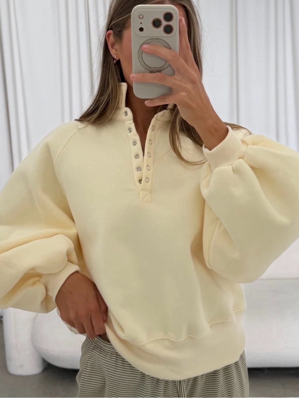 Refinery Yellow Snap-Front balloon sleeve Sweatshirt